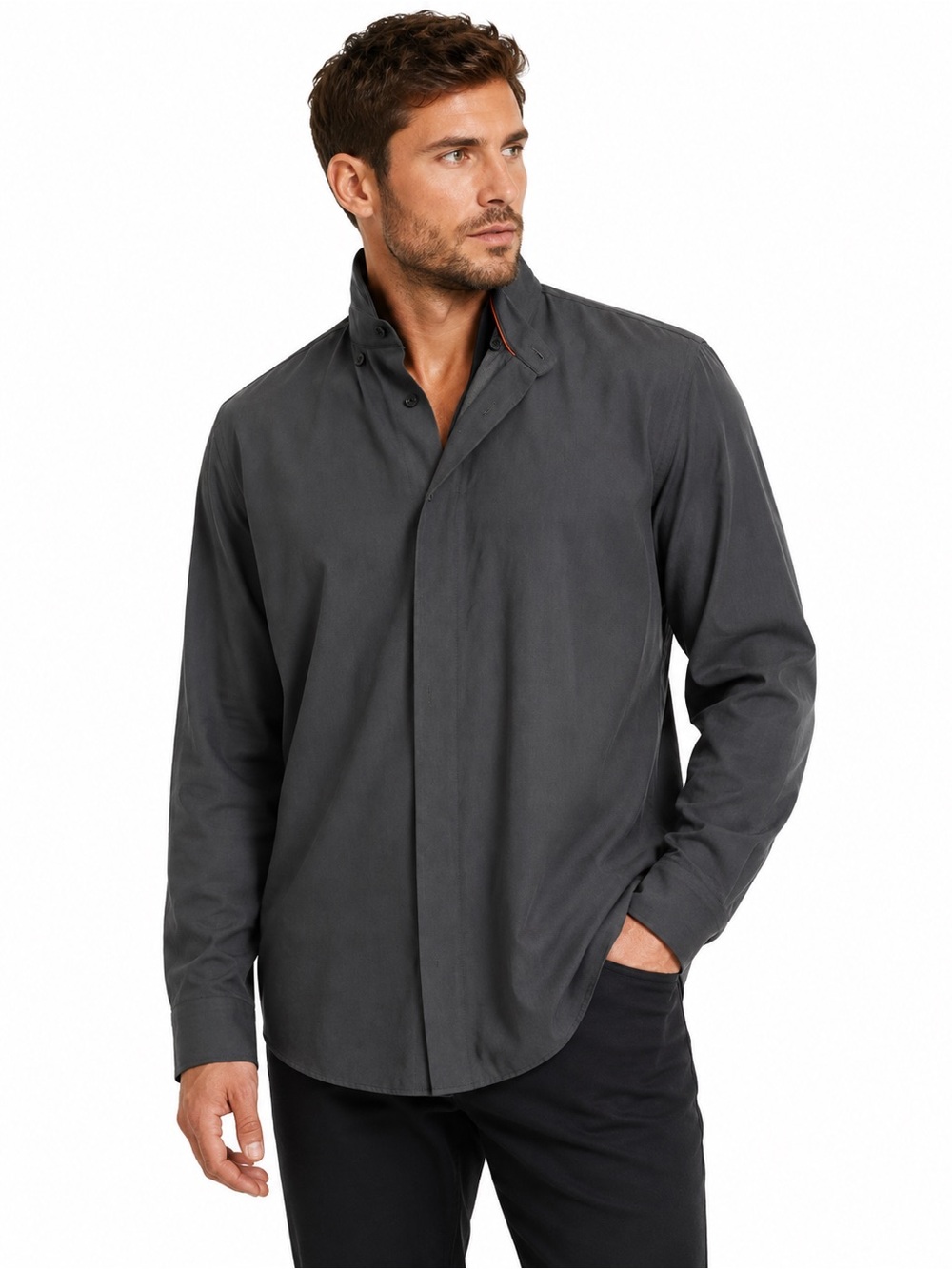 Modern Ambition Men’s Large Black/Charcoal Long Sleeve Button Down Shirt Technic
